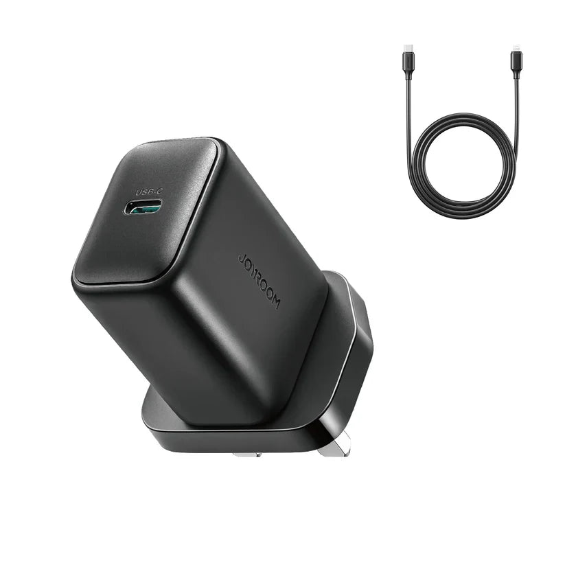 Joyroom 25W Fast Charger with USB-C to C Cable (1m) – UK Plug, Black