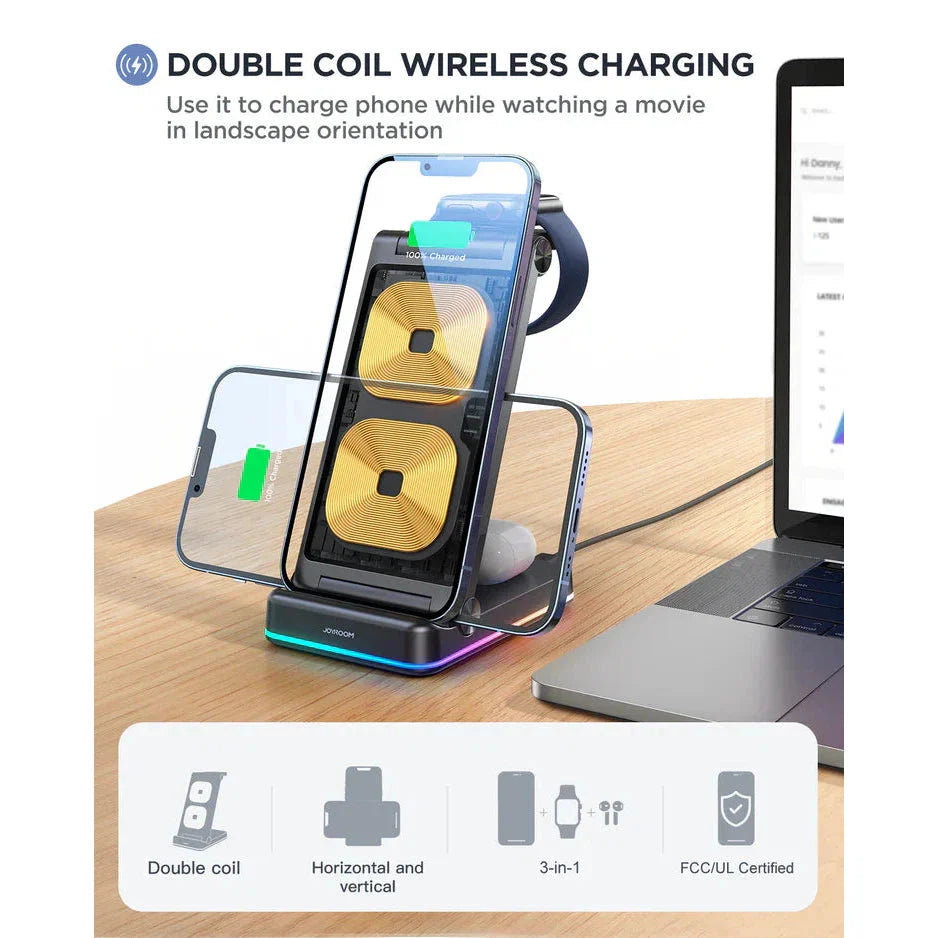 Joyroom 3 in 1 Magnetic Charging Station for phone for watch for earphone