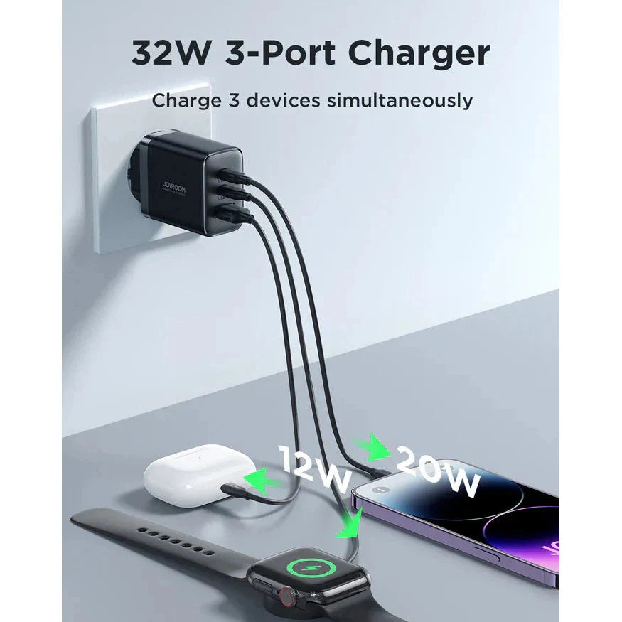 Joyroom 32W 2PD+QC Mini Intelligent Fast Charger - Dual Ports for Quick Charging
