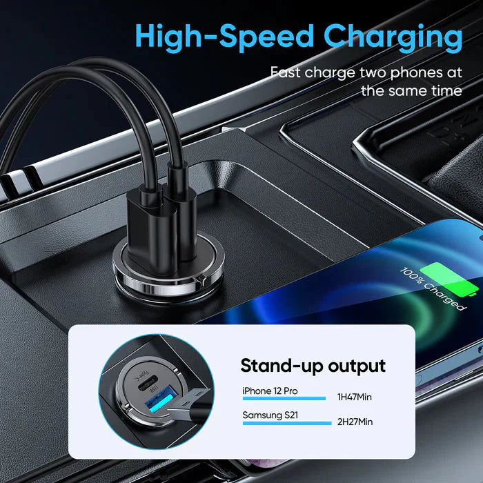Joyroom 45W Mini 2-port ring-pull fast car charger - GREY