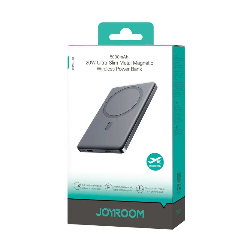 Joyroom 5000mAh Magnetic Wireless Power Bank – 20W Fast Charging, Gray