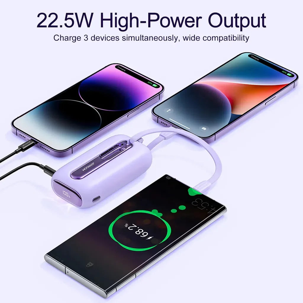Joyroom JR-L012 Mini Power Bank with Dual Cables – 10000mAh / 22.5W / Purple
