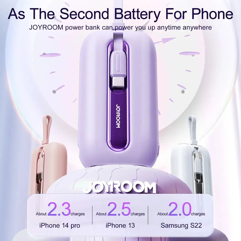 Joyroom JR-L012 Mini Power Bank with Dual Cables – 10000mAh / 22.5W / Purple