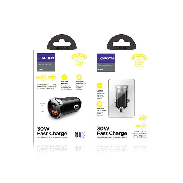 Joyroom Mini Dual-Port 30W Smart Car Charger PD+QC3.0 - Black