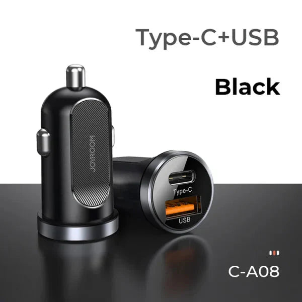 Joyroom Mini Dual-Port 30W Smart Car Charger PD+QC3.0 - Black