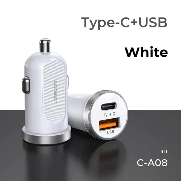 Joyroom Mini Dual-Port 30W Smart Car Charger PD+QC3.0 - White