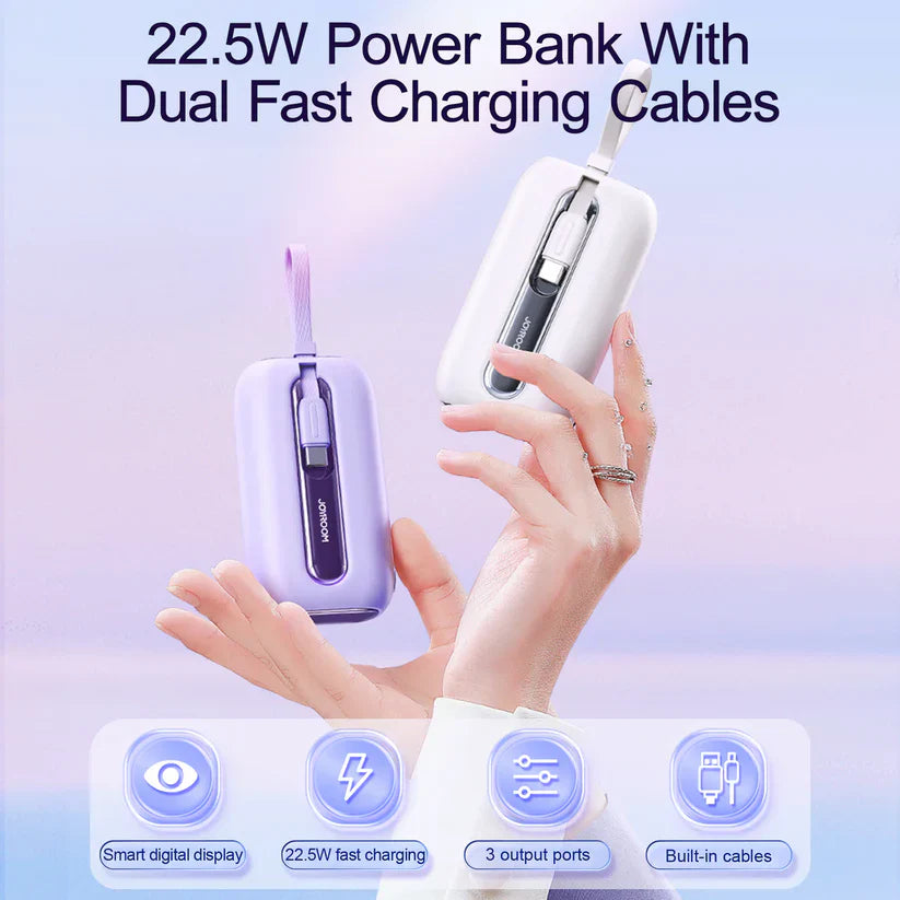 Joyroom Mini Power Bank with Dual Cables – 10000mAh / 22.5W / Pink