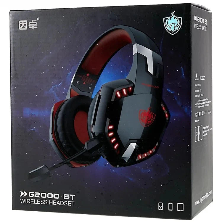 KOTION EACH G2000BT Stereo Gaming Headset Noise Cancelling Over Ear Headphones with Detachable Mic - Red