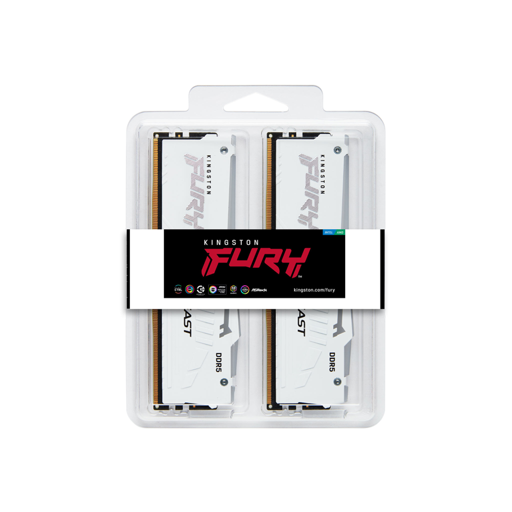 Kingston 64GB 6000MHz DDR5 Fury Beast RGB Desktop RAM Kit CL36, (32GB x2) White