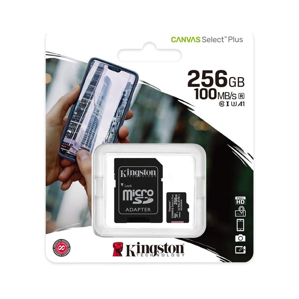 Kingston Canvas Select Plus 256GB MICRO SDXC 100MB/s Read A1 Class 10 UHS-I Memory Card