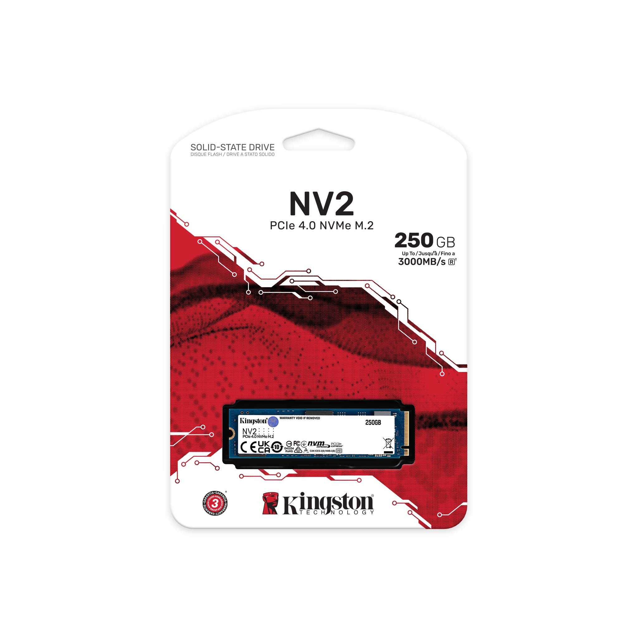 Kingston NV2 250G M.2 2280 NVMe Internal SSD | PCIe 4.0 Gen 4x4 | Up to 3000 MB/s | SNV2S/250G