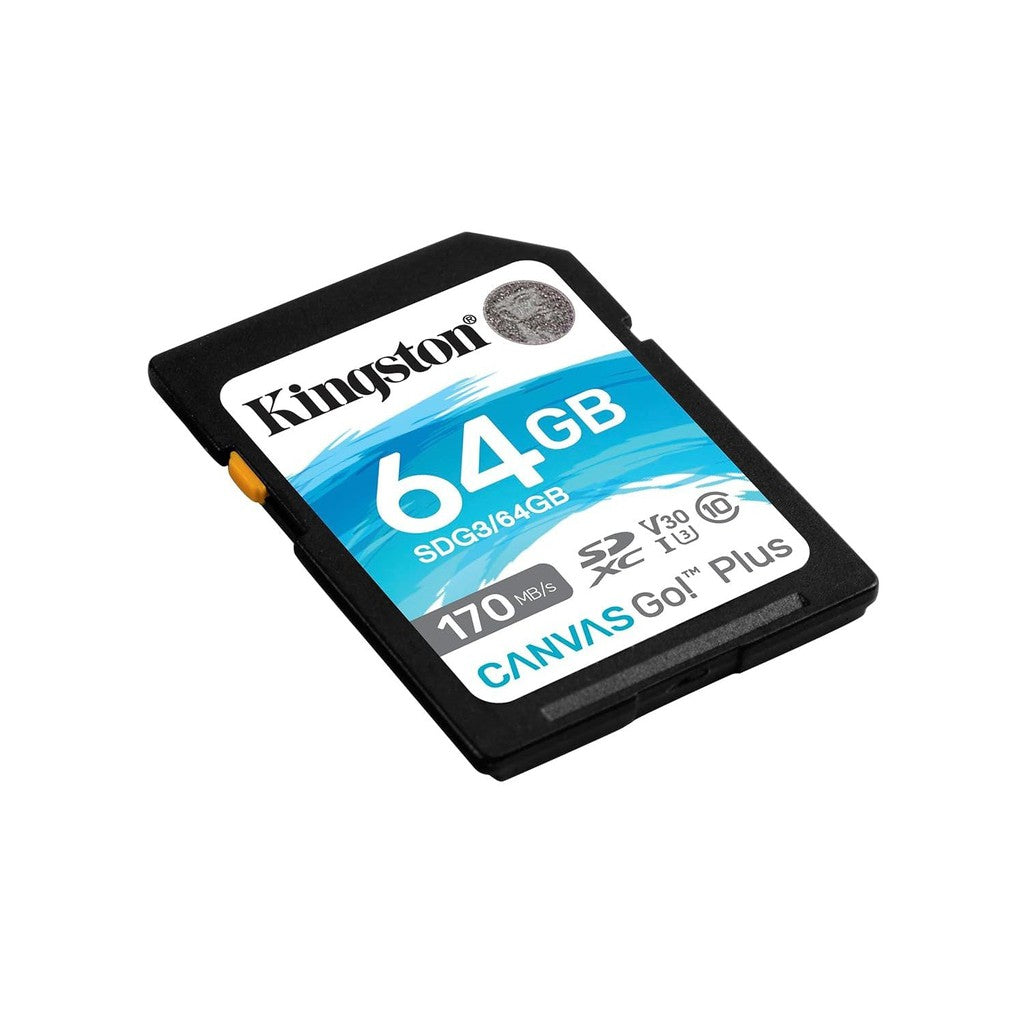 Kingston SD 64GB SDXC Canvas Go Plus 170MB/s Read UHS-I, C10, U3, V30 Memory Card (SDG3/64GB)