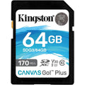 Kingston SD 64GB SDXC Canvas Go Plus 170MB/s Read UHS-I, C10, U3, V30 Memory Card (SDG3/64GB)