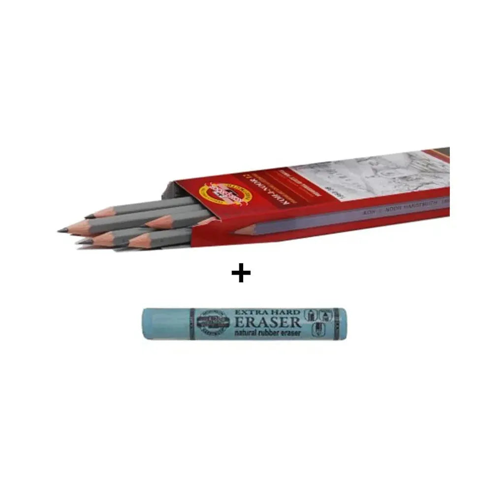 Koh-I-Noor Graphite Pencil 1860B,1860H,1860 2B,1860 2H,1860 3H,1860 4B,1860 6B,1860 HB + Extra Hard Eraser 6642
