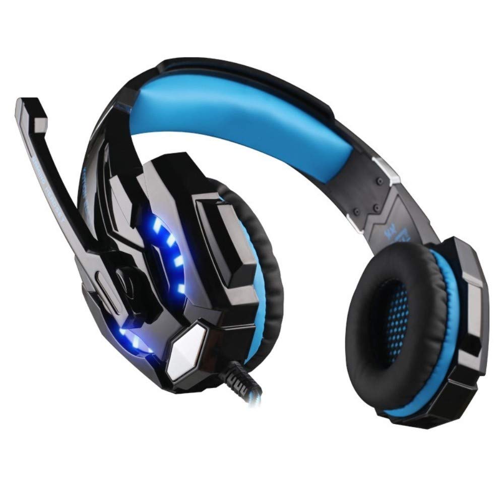 Kotion Each: Over The Ear Wired Headsets With Mic & Led - G9000 Edition For Pc/Ipad/Iphone/Tablets/Mobile Phones (Black/Blue)