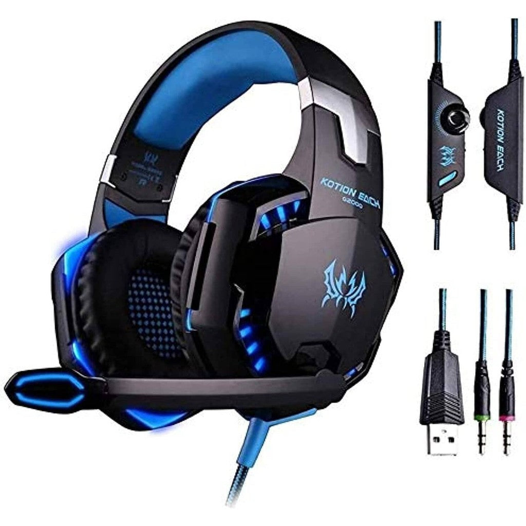 Kotion Each Wired Over the Ear Headsets with Mic & LED - G2000 Edition (Black/Blue)