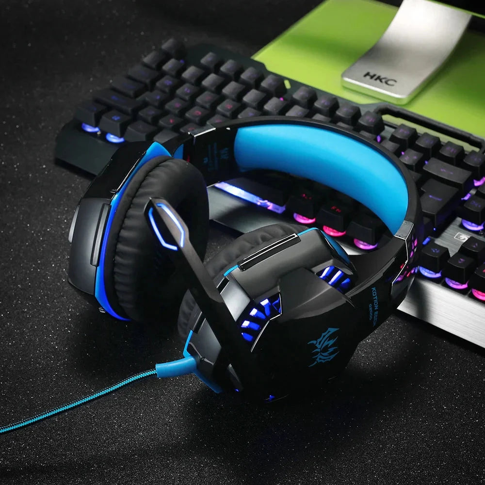 Kotion Each Wired Over the Ear Headsets with Mic & LED - G2000 Edition (Black/Blue)