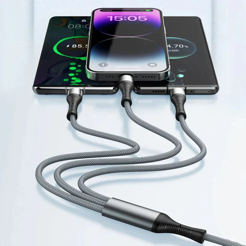 LDNIO LC94C 3-in-1 Fast Charging data Cable - 100W / 1.2 Meter / Type-C / Lightning / Micro USB / Grey