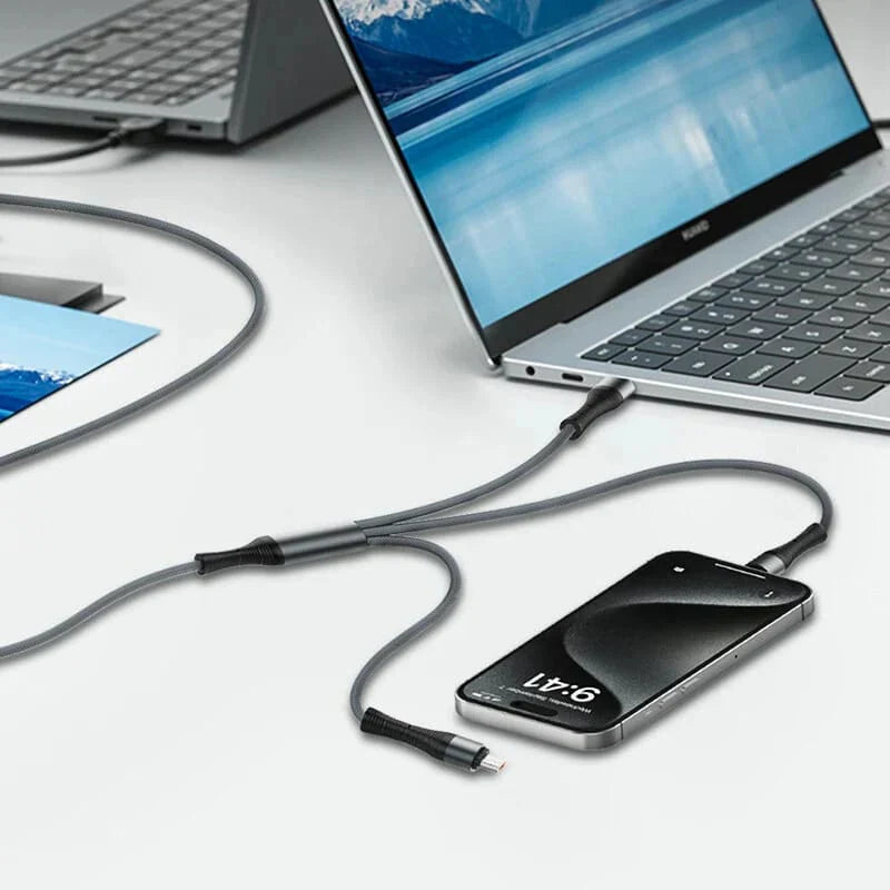 LDNIO LC94C 3-in-1 Fast Charging data Cable - 100W / 1.2 Meter / Type-C / Lightning / Micro USB / Grey