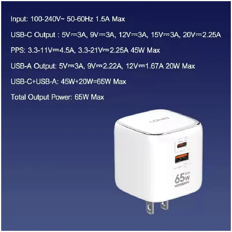 LDNIO Q2617 GAN Super Fast Charger - 65W / USB-A / Type-C / White