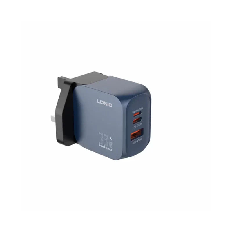 LDNIO Q5 3-Port GaN Charger - 33W / USB-A / USB-C / Lightning / UK Plug