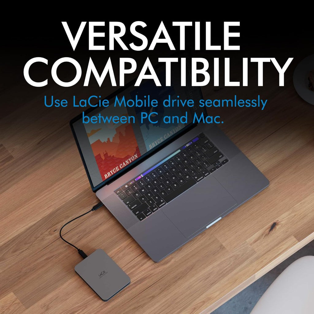 LaCie Portable Mobile Drive Secure - 4TB / 5.0 Gbps / USB 3.2 Gen 1 / Type-C / Space gray / External Hard Drive