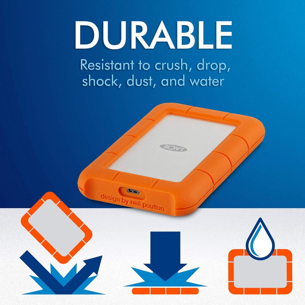LaCie Rugged portable - 2TB / 5.0 Gbps / USB 3.1 Gen 1 / USB-C / External Hard Drive