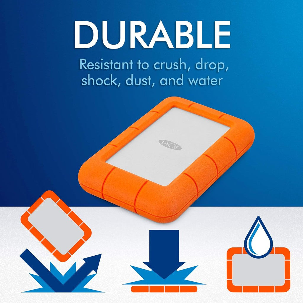 LaCie Rugged portable Mini - 2TB / 5.0 Gbps / USB 3.0 / Type-C / External Hard Drive