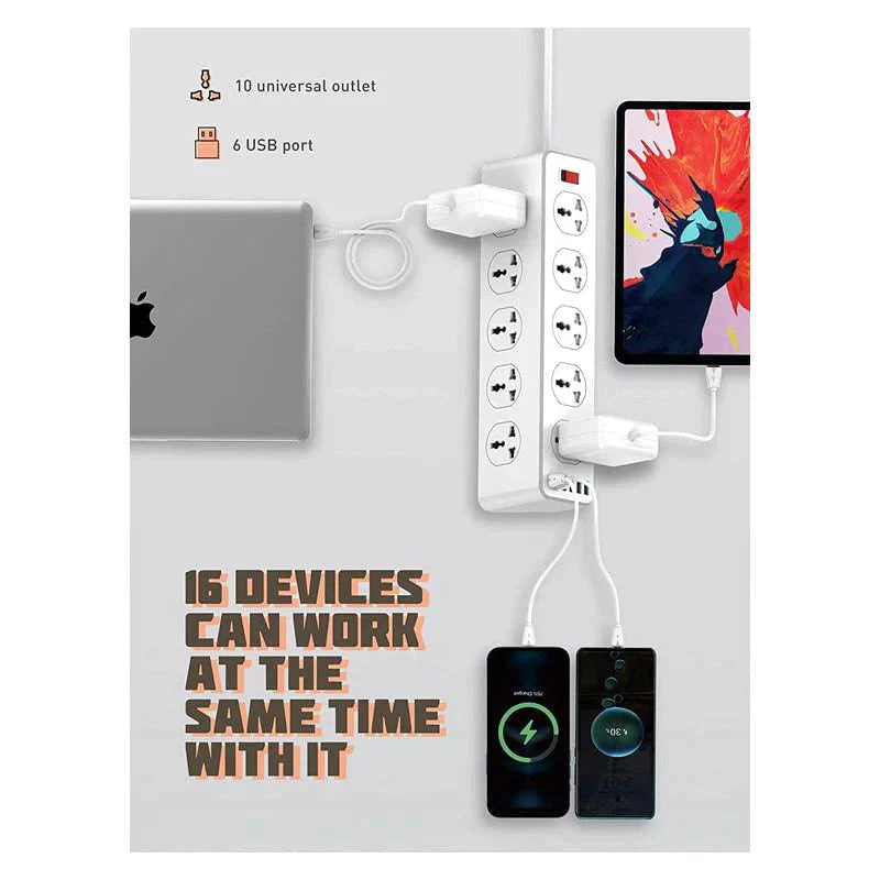 Ldnio 10 Outlet Power Socket - 10 Way / USB-C / 2 Meters / White - 2 Pieces