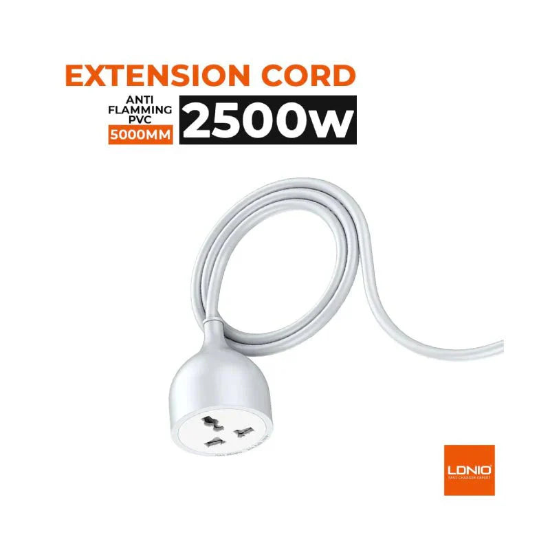 Ldnio 5M Extension Power Cord with Universal Socket 2500W – White