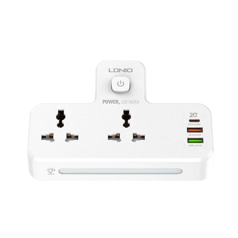 Ldnio 6 in 1 Power socket - 2 Way / USB-C / Night lamp / White