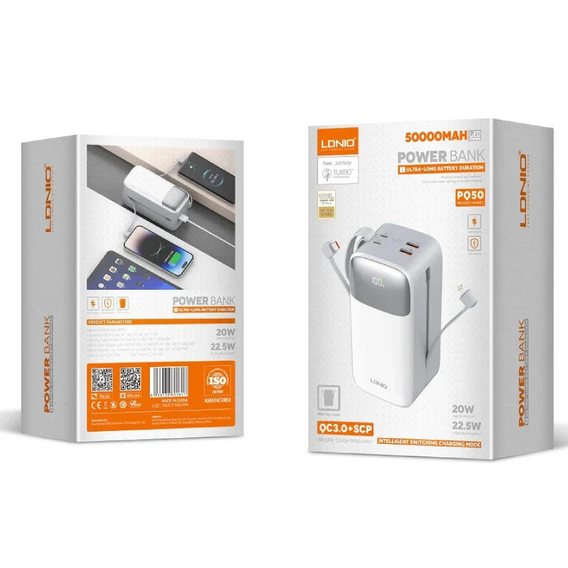 Ldnio PQ50 Fast Charging Power Bank - 50,000mAh / 22.5W / White