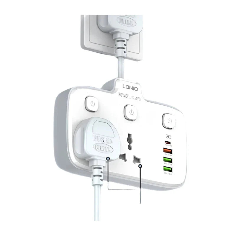 Ldnio Power Strip USB Socket - 2 Way / USB-A / USB-C / White