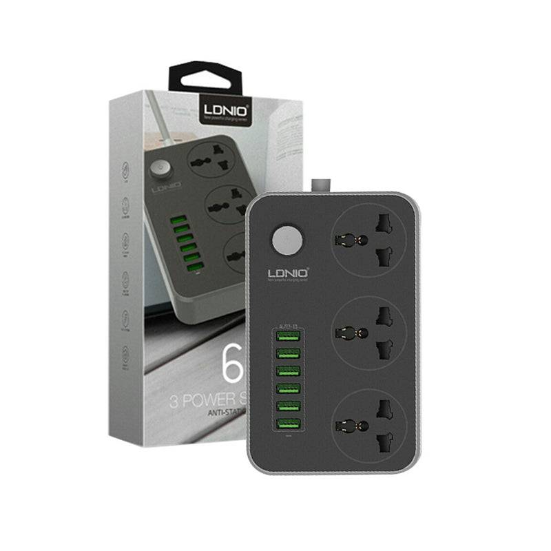 Ldnio SC3604 Extension Sockets - 3 Way / 2 Meters / 6x USB Ports / Grey Color