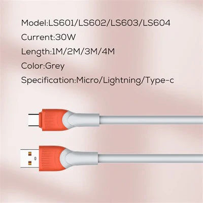 Ldnio Thickness TPE Data Cable – USB3.0 to Lightning / 30W / 4 Meter – LS604