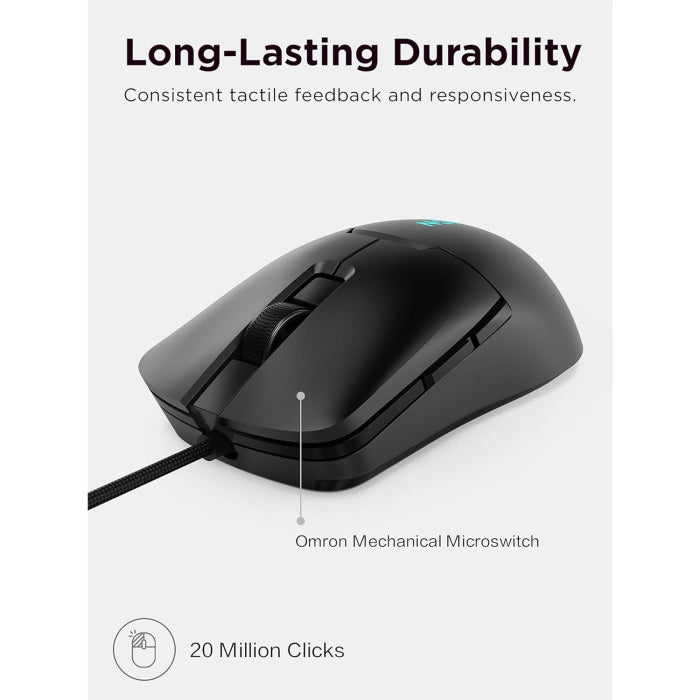 Lenovo M300s RGB Gaming Mouse Ultra Lightweight, Symmetrical Design, 6 Programmable Buttons, 16.8m RGB Logo, Upto 8000 DPI - Black