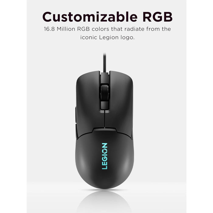 Lenovo M300s RGB Gaming Mouse Ultra Lightweight, Symmetrical Design, 6 Programmable Buttons, 16.8m RGB Logo, Upto 8000 DPI - Black