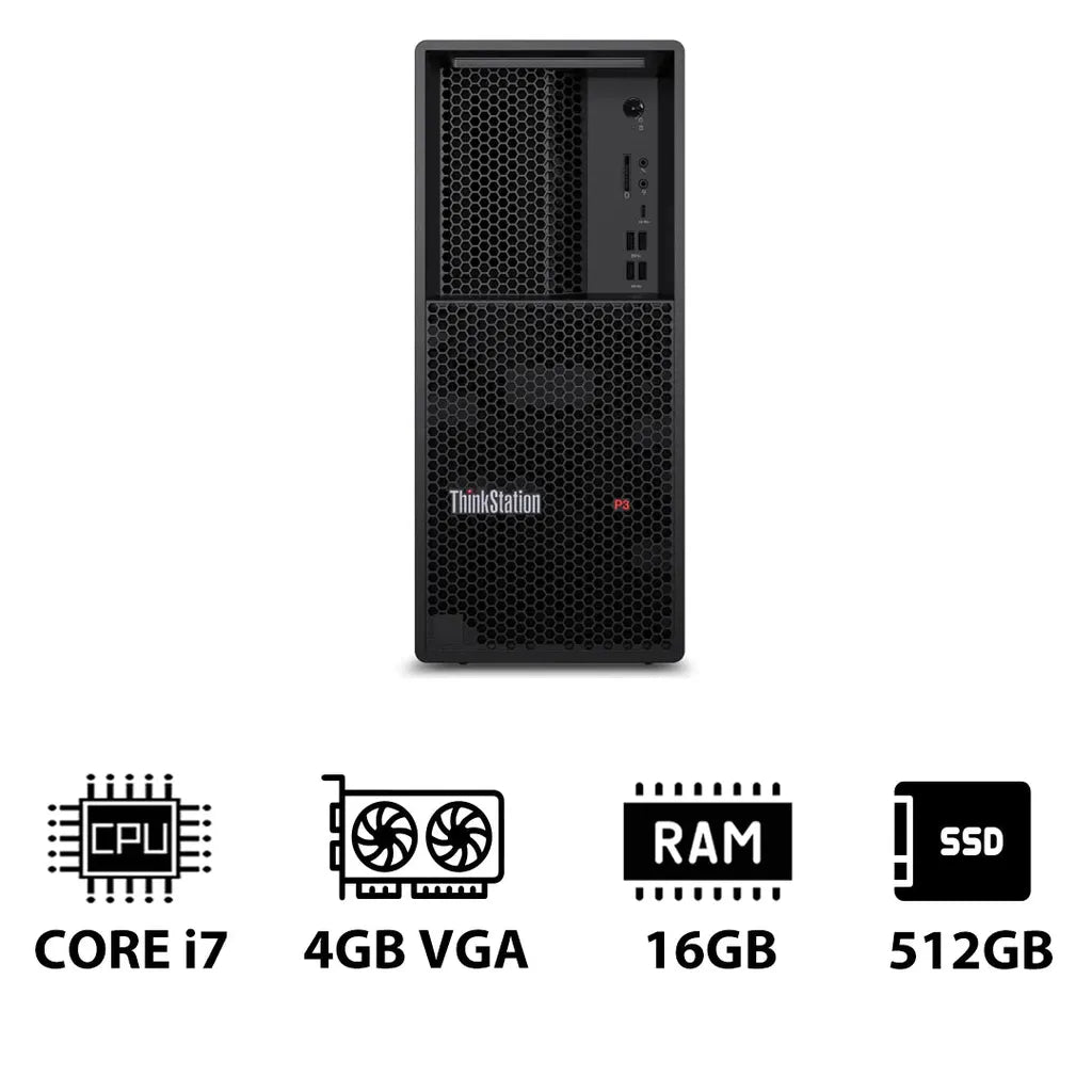 Lenovo ThinkStation P3 Tower - i7-14700 2.1GHz / 20-Cores / 16GB / 512GB (NVMe M.2 SSD) / NVIDIA T400 4GB VGA / Win 11 Pro / 3YW - Workstation