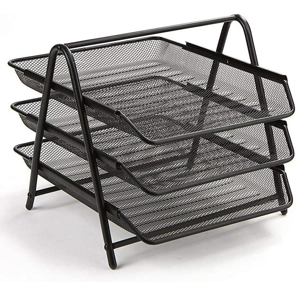 Letter Tray Metal Mesh 3 Tier Black