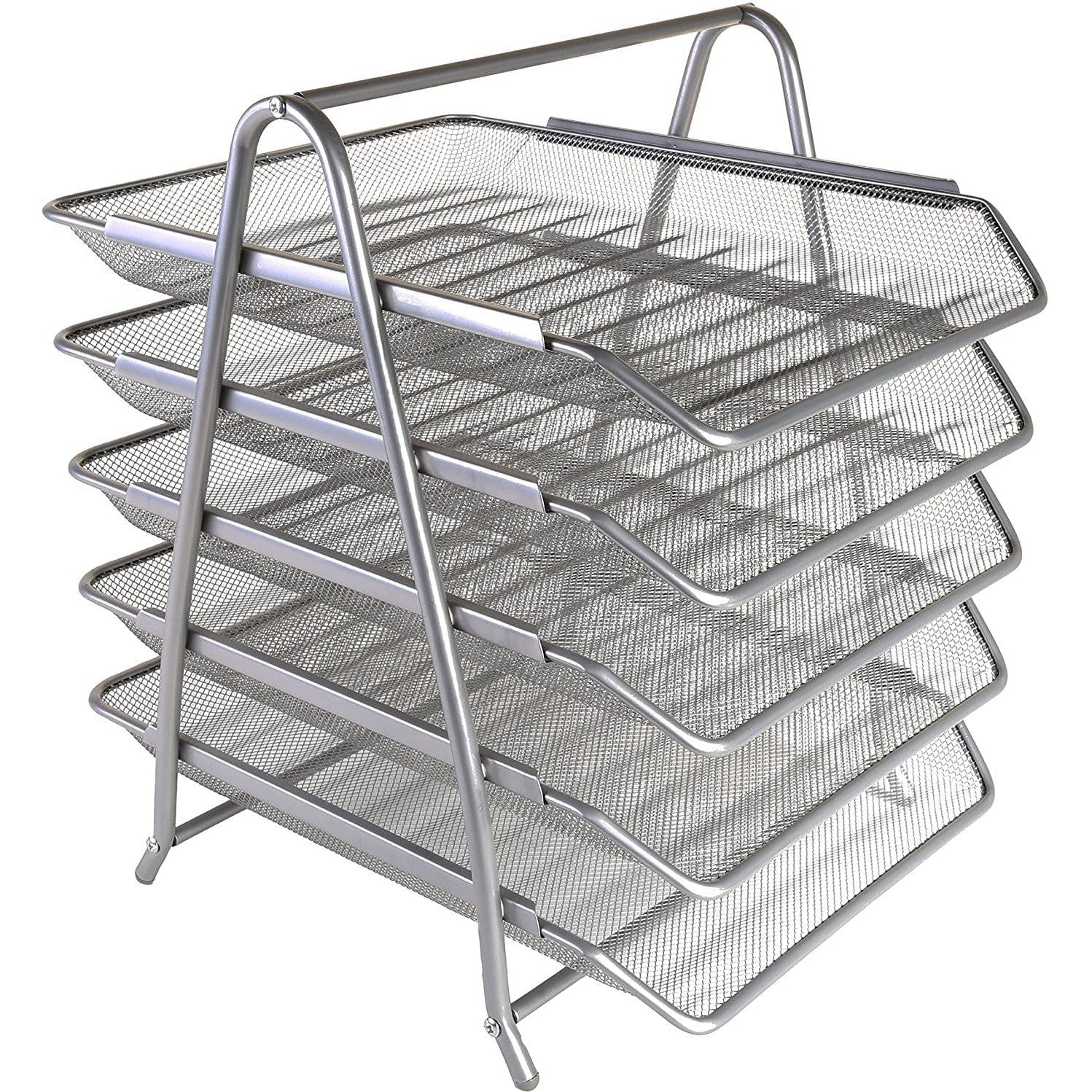 Letter Tray Metal 5 Tier Silver/Black