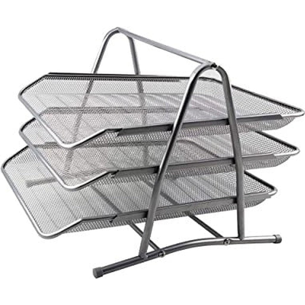 Letter Tray Metal Mesh 3 Tier Silver