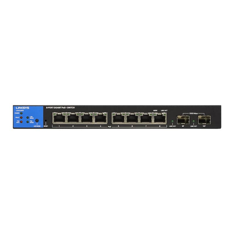 Linksys LGS310MPC - 8-Ports Ethernet / 2-Ports SFP / Managed / Gigabit / PoE+ / Desktop - Switch