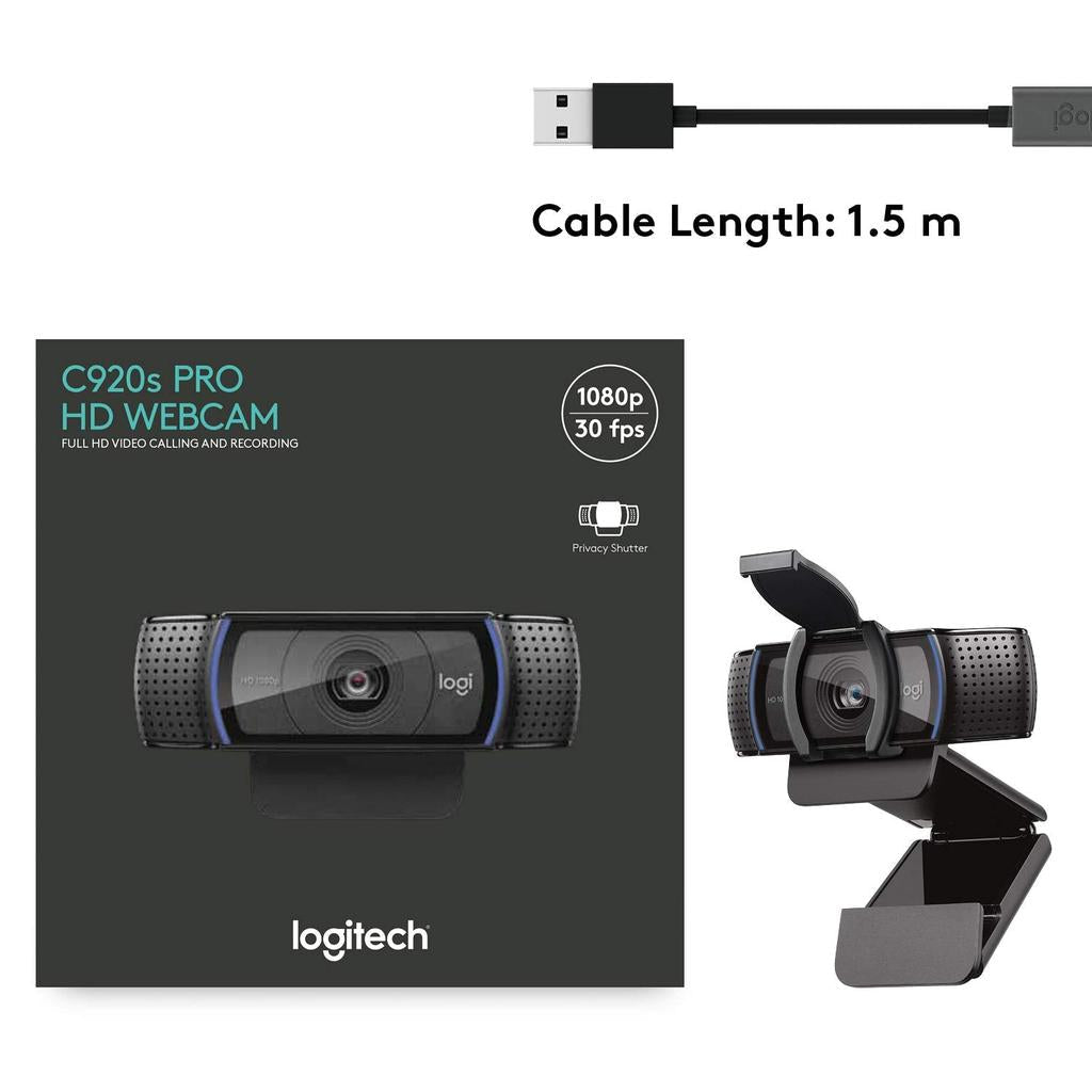 Logitech C920S Pro HD Webcam - 1080p / 30fps / USB 2.0 / Black - Webcam