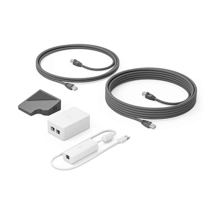 Logitech Cat5e Video Conferencing Accessory Kit, USB 2.0 Port, Compatible with Logitech Tap,100-240V Auto Switching Power Supply, Gray - White