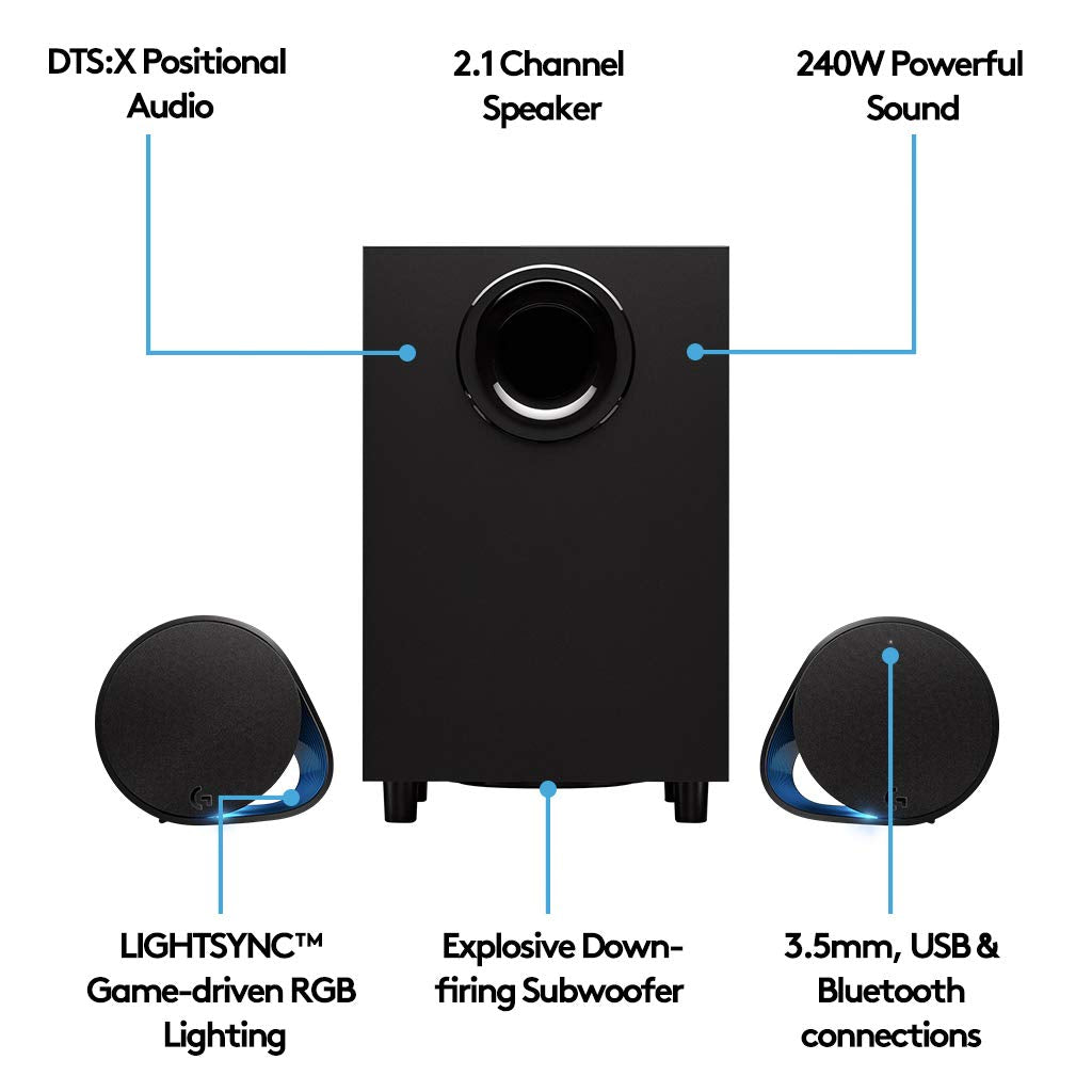 Logitech G560 Lightsync PC Gaming Speakers - USB / 3.5mm / Bluetooth / Black