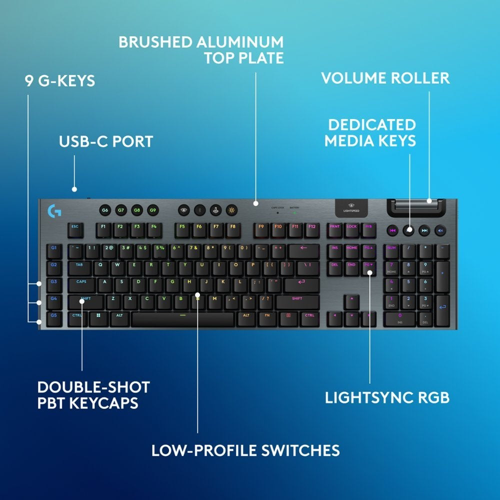Logitech G915 X – Tactile – LIGHTSPEED Wireless RGB Mechanical Gaming Keyboard. Black