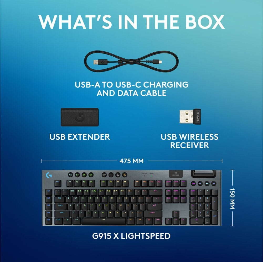 Logitech G915 X – Tactile – LIGHTSPEED Wireless RGB Mechanical Gaming Keyboard. Black