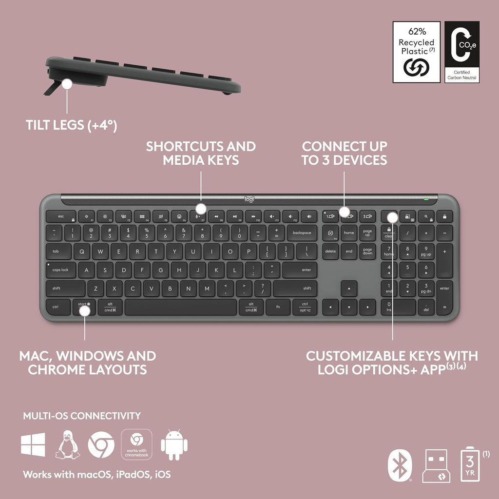 Logitech K950 Bluetooth Keyboard - Arabic/English / Black