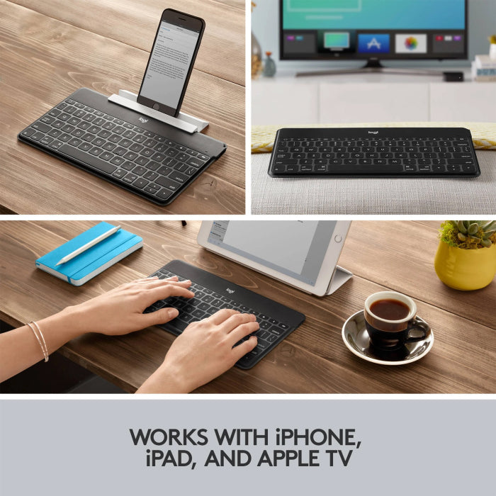 Logitech Keys-To-Go Bluetooth, Ultra-Slim KeyBoard With Add-On Iphone Stand, Spill Proof For iPhone,ipad & Apple Tv
