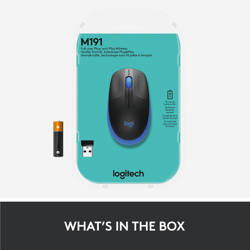Logitech M190 Wireless Mouse Full Size, Black/Blue